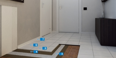 Sistēma flīžu klājuma izveidei uz esoša flīžu klājuma 