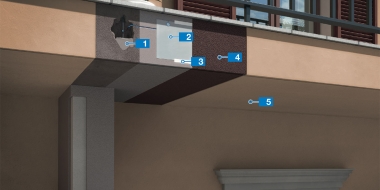 Sistēma balkonu malu labošanai un aizsardzībai ar pasīvu katodu aizsardzību un elastīgu virsmas apstrādi