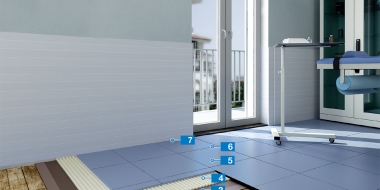 Sistēma flīžu klājuma izveidei uz esošām koka grīdām un sienu dekoratīvai virsmas apstrādei